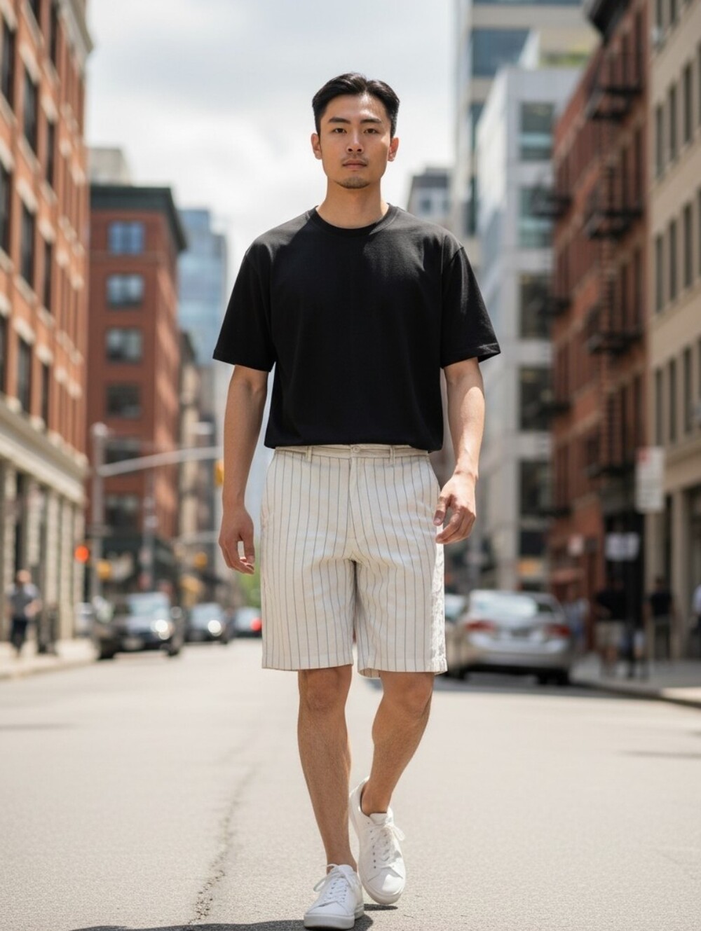 Bobby Chan Silk Pinstripe Silk Shorts